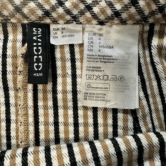 H&M Divided Tan Black And White Mini Skirt Button Up Size 4 - Picture 5 of 5